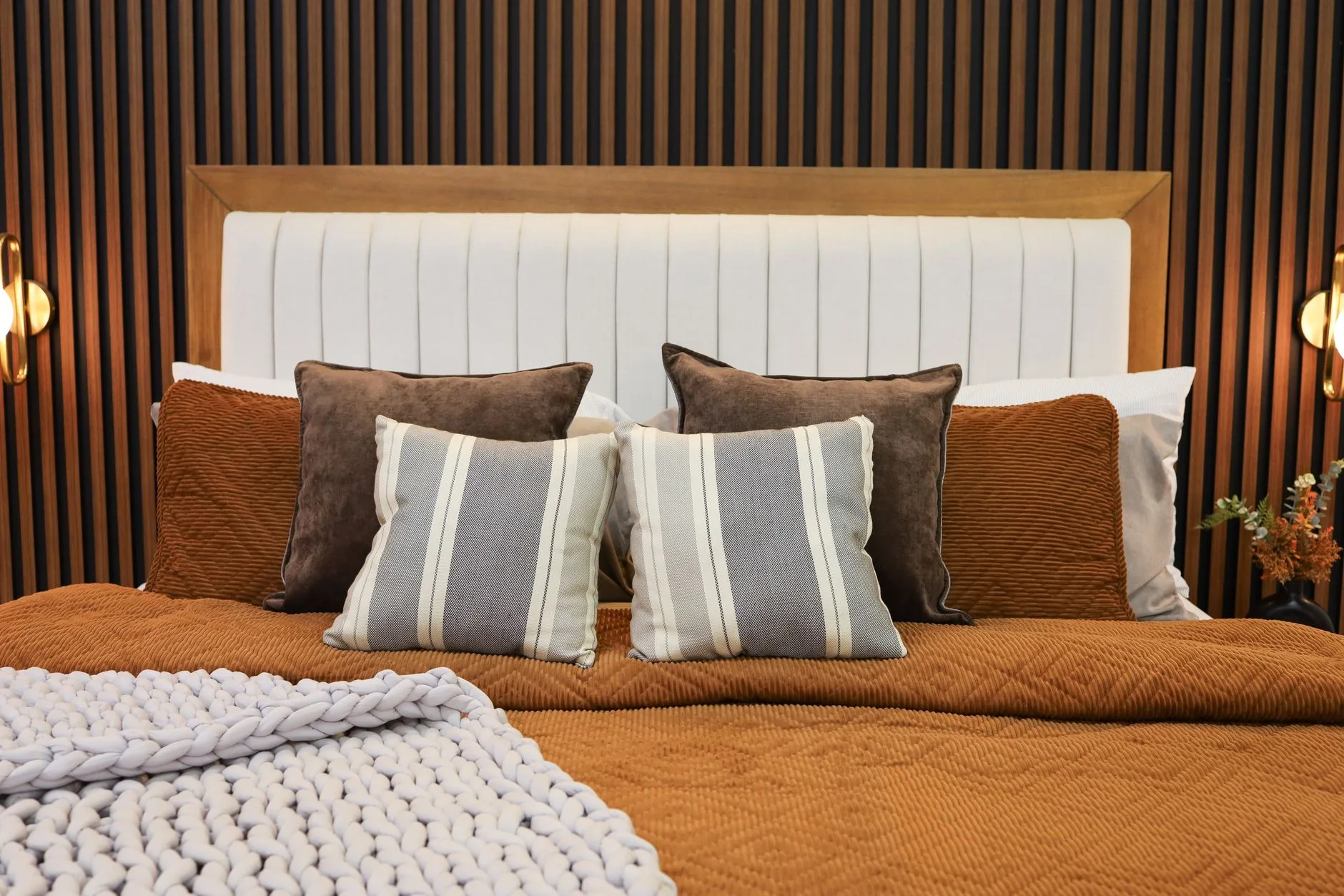 Budget bedroom bedding with throw and cushions