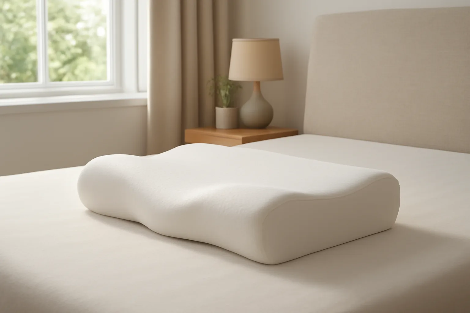 Memory foam contour pillow showing shaped neck support