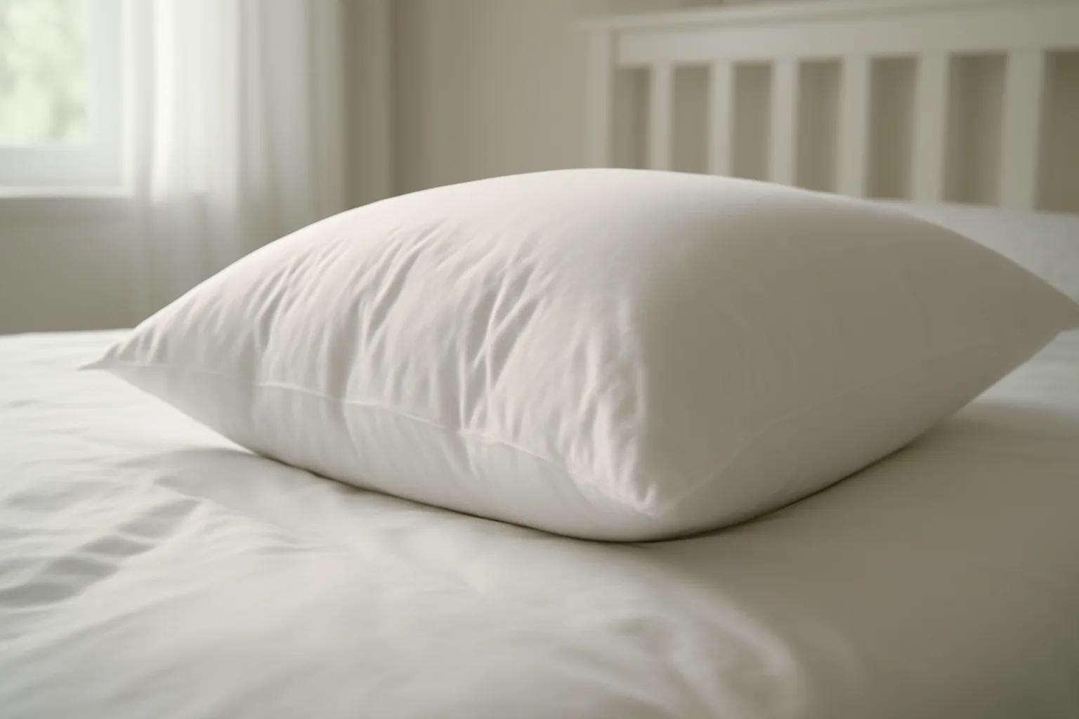 Soft down pillow on cotton bedding showing plump loft