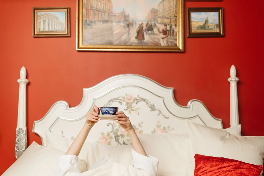 Bedroom colour trends 2026 UK with calm painted walls and layered bedding