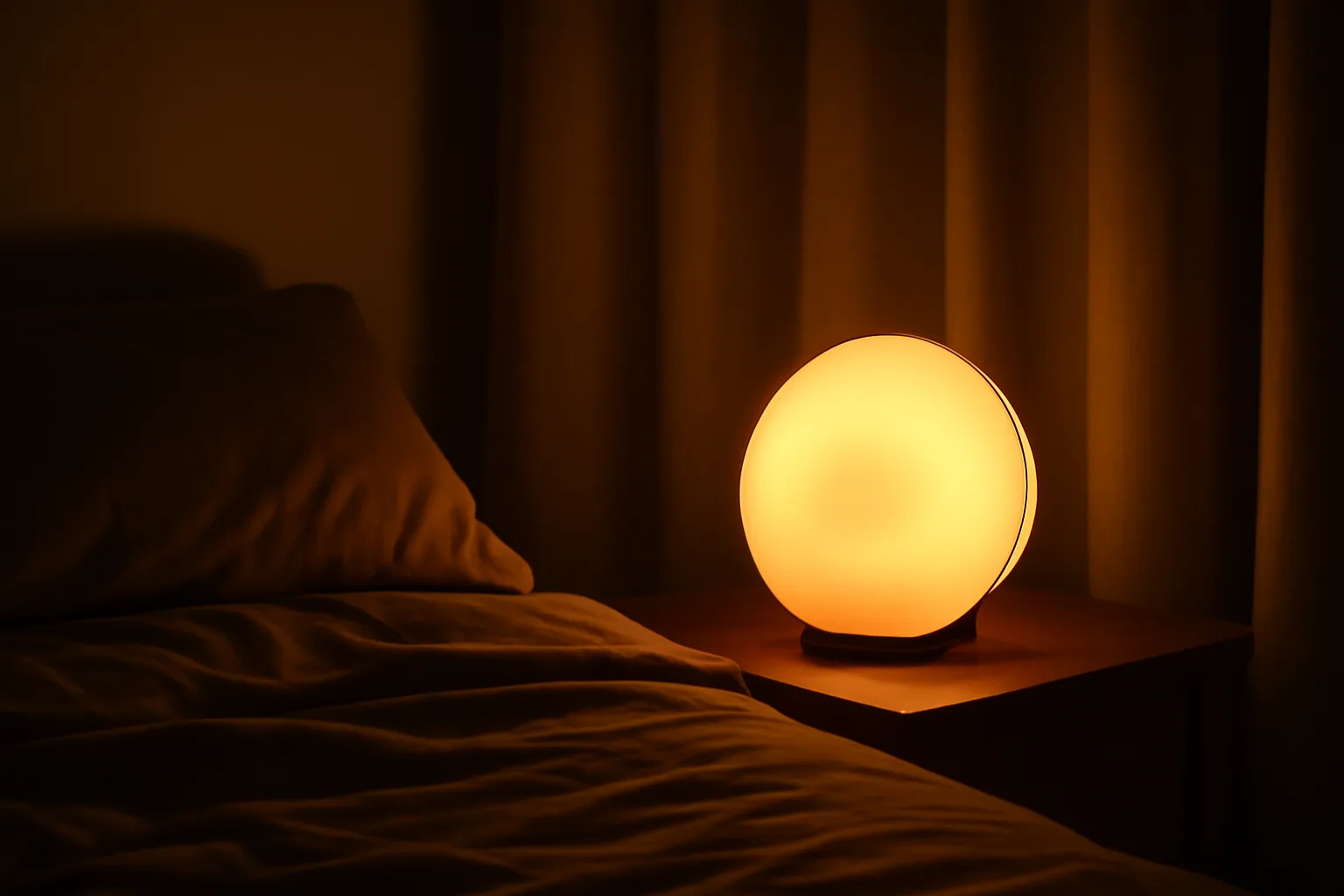 Sunrise alarm clock used as a warm dim bedroom lamp